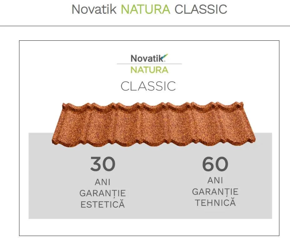 Țiglă metalică Novatik Classic cu granule de rocă vulcanică